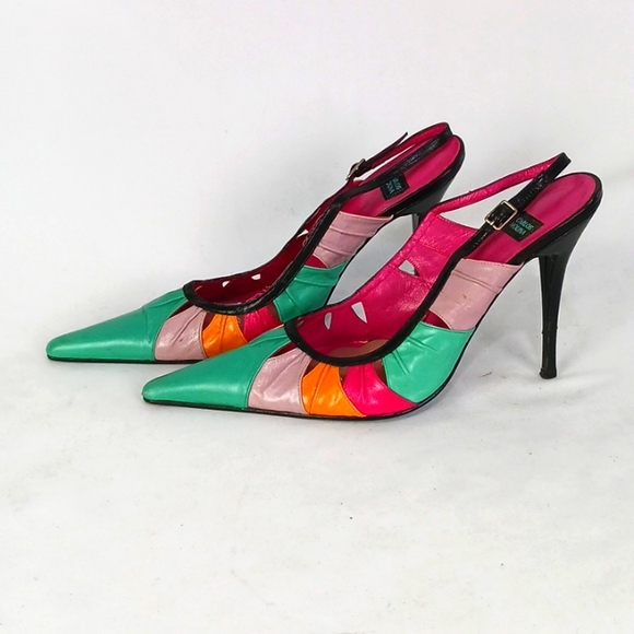 Carlo Molina Vtg. Multi Leather Heeled Sling Shoes. - Picture 5 of 7